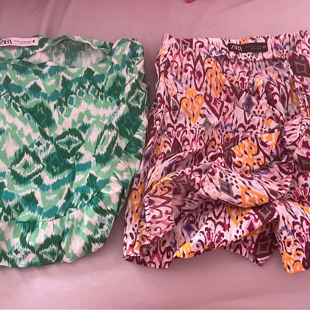 Zara Green and Multicolor short .never worn.s and xs